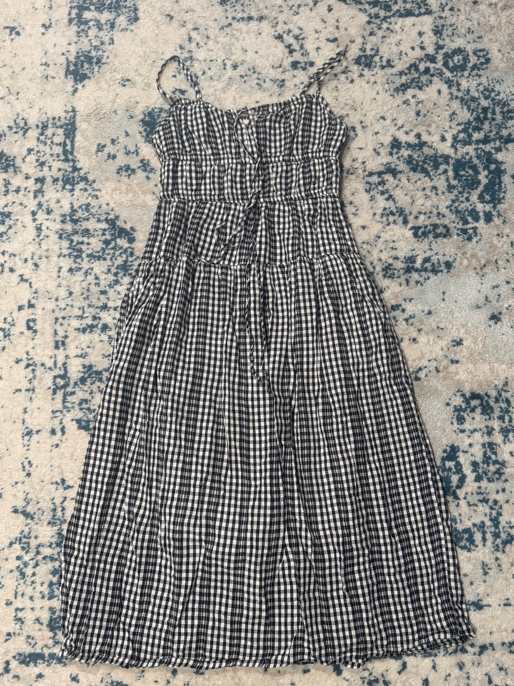 Black & White Gingham Tiered Midi Sundress - Picture 1 of 4